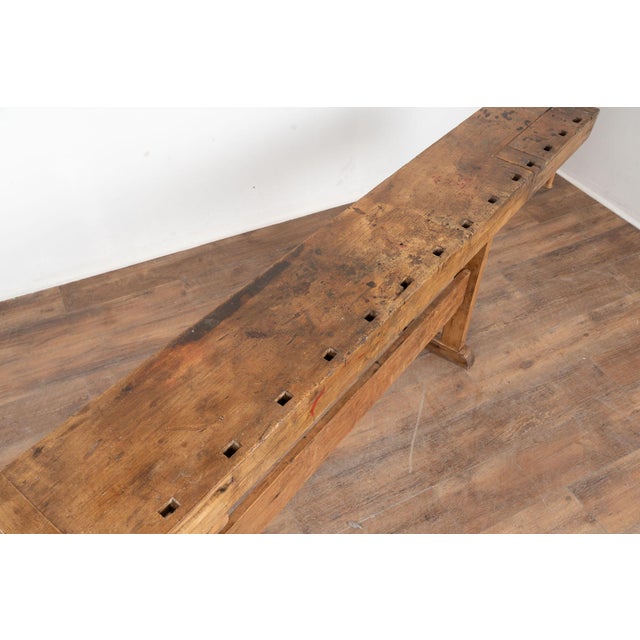 20th Century Rustic Narrow Console Table From Carpenter’s Workbench For Sale - Image 6 of 13