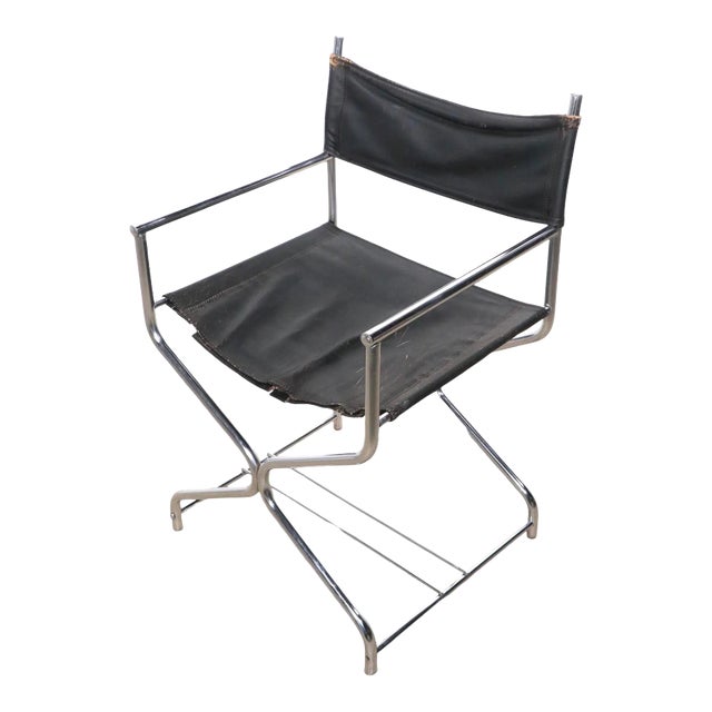 Chic Black and Chrome Directors Chair C 1970's For Sale