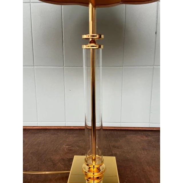 Vintage Table Lamp with Lampshade in Glass and Brass, 1980s For Sale - Image 6 of 13