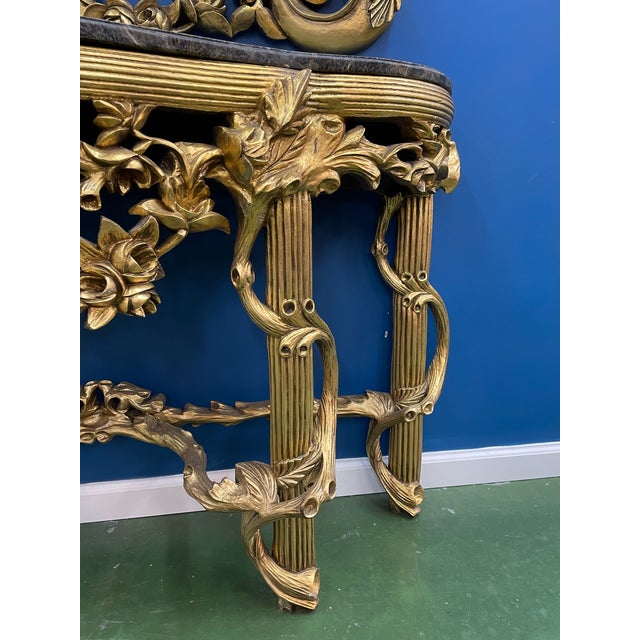 Gold Palatial Louis XV Style Marble Top Console and Mirror - Set of 2 For Sale - Image 8 of 12
