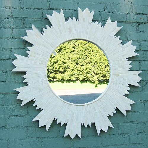Indian Vintage White Sunray Mirror For Sale - Image 3 of 3
