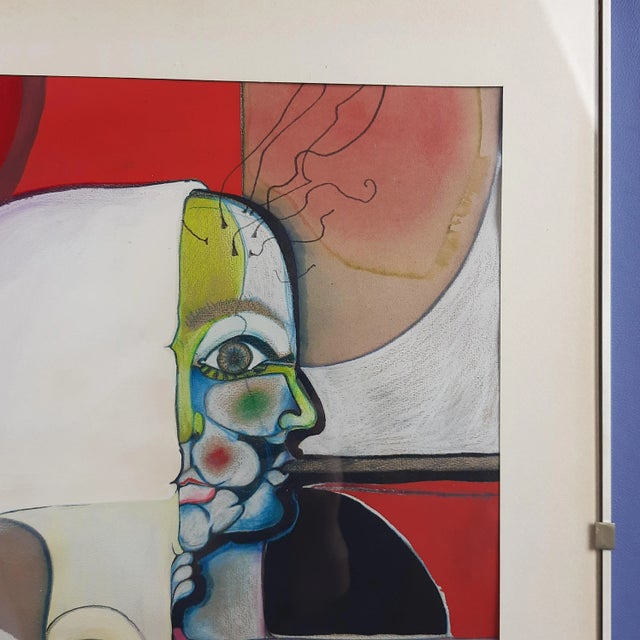 1970s Abstract Surrealist Figure, Mixed Media on Paper, 1971 For Sale - Image 5 of 12