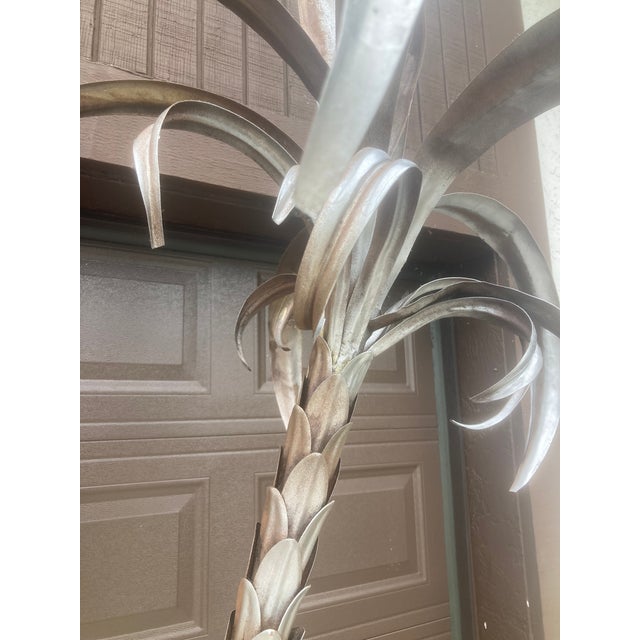 Tole Double Palm Tree in Pot Hand Crafted in Italy 1960 - Silver on Aged Bronze Patina For Sale - Image 9 of 16