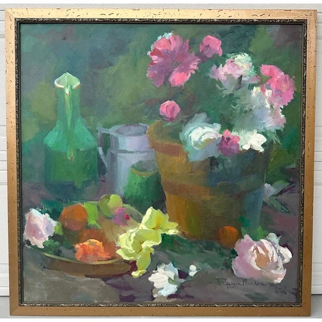 1999 Large Torgesen Murdock “Still Life W/ Peonies & Summer Fruit” Oil on Board For Sale - Image 11 of 18