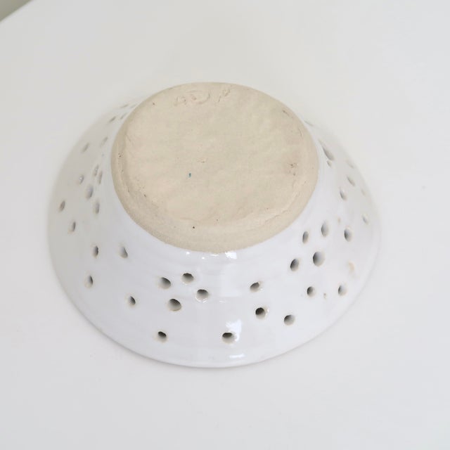 Handmade White Studio Pottery Decorative Ceramic Colander Berry Bowl For Sale - Image 11 of 12