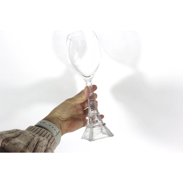 Glass Vintage Pair of Eiffel Tower Wine Glasses For Sale - Image 7 of 8