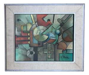 John Reitz, Composition géométrique, Pastel and Watercolor on Cardboard, Framed