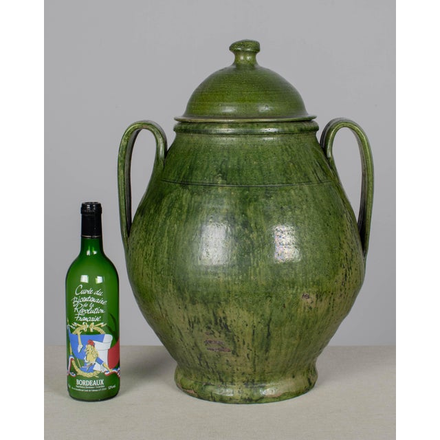 1920s Portuguese Green Glazed Earthenware Lidded Jar For Sale - Image 5 of 13