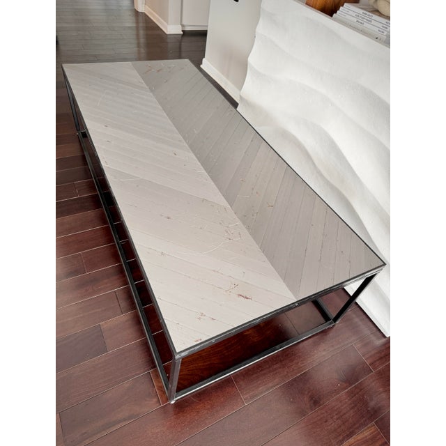 Mid-Century Modern Extra Large Wrought Steel Escher Coffee Table in Brushed Steel With Diagonal Pattern by Hd Buttercup For Sale - Image 3 of 9