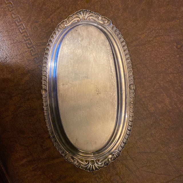 Silver Vintage Sheridan Silver Plated on Copper Oval Serving Tray For Sale - Image 8 of 9