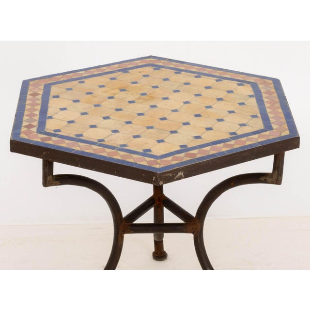 Moroccan Zellige Tile Top Hexagonal Table For Sale - Image 4 of 6