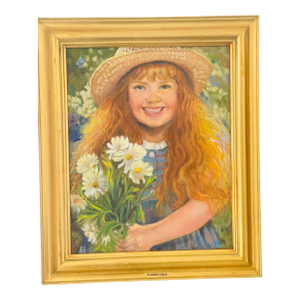 1970s Flower Girl Original Art on Canvas Painting Sydelle Sher