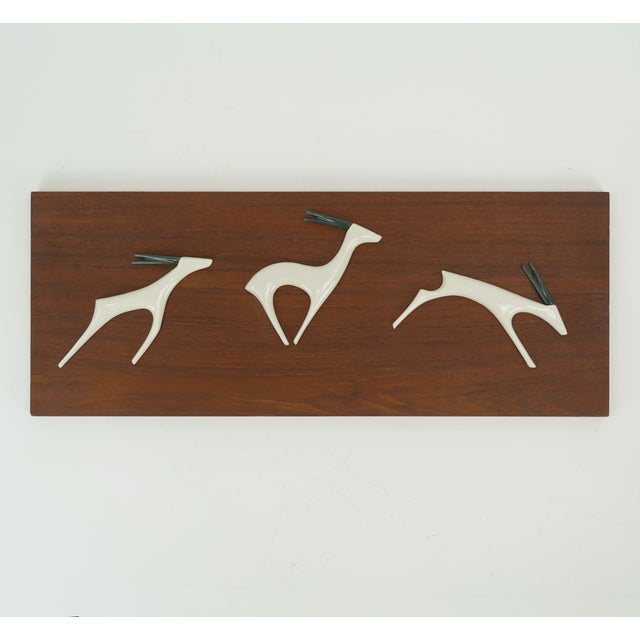 Mid-Century Modern Teak Wall Panel with Porcelain Antelopes by Peter Mueller for Sgrafo Modern, 1960s For Sale - Image 10 of 10