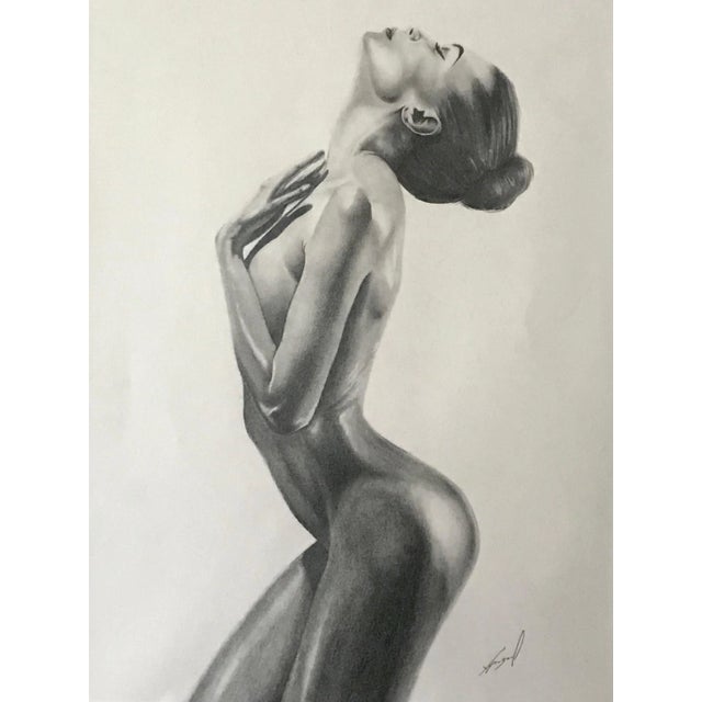 Realism Vintage Original Drawing Standing Nude Woman Artist Signed For Sale - Image 3 of 7