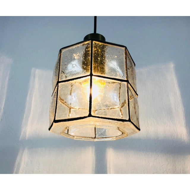 1960s Mid-Century Iron and Bubble Glass Pendant Lamp by Glashütte Limburg For Sale - Image 6 of 11