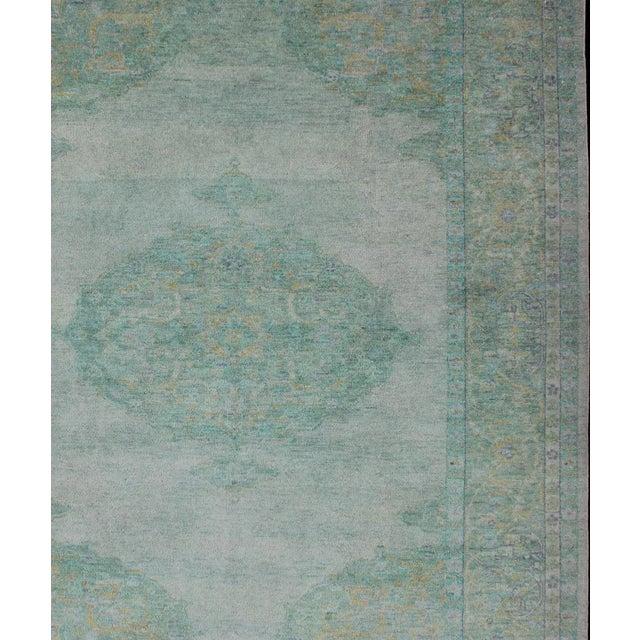 Contemporary Modern Green Oushak Rug by Keivan Woven Arts, Floral Medallion, 6'7" X 9'2" For Sale - Image 3 of 11