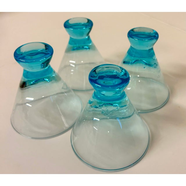 Vintage Handblown Capri Blue Stemless Weighted Cocktail Glasses- Set of 4 For Sale - Image 4 of 10