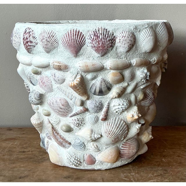Sculpture Materials Vintage Boho Shell Encrusted Planter For Sale - Image 7 of 7