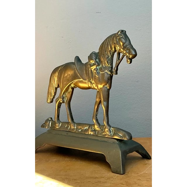 Mid-Century Modern Vintage Brass Horse Door Stop For Sale - Image 3 of 12