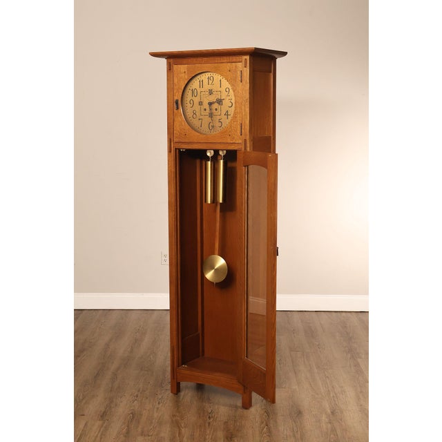 Wood Stickley Mission Collection Oak Tall Case Clock For Sale - Image 7 of 18