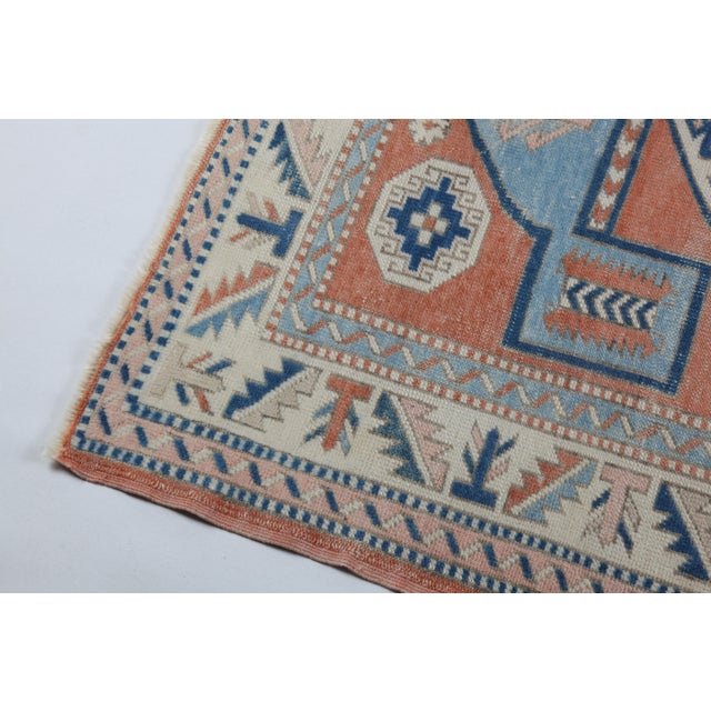Textile Vintage Tribal Wool Rug With Bold Geometric Medallion in Rust & Indigo -3' 10'' X 5' 1'' For Sale - Image 7 of 11
