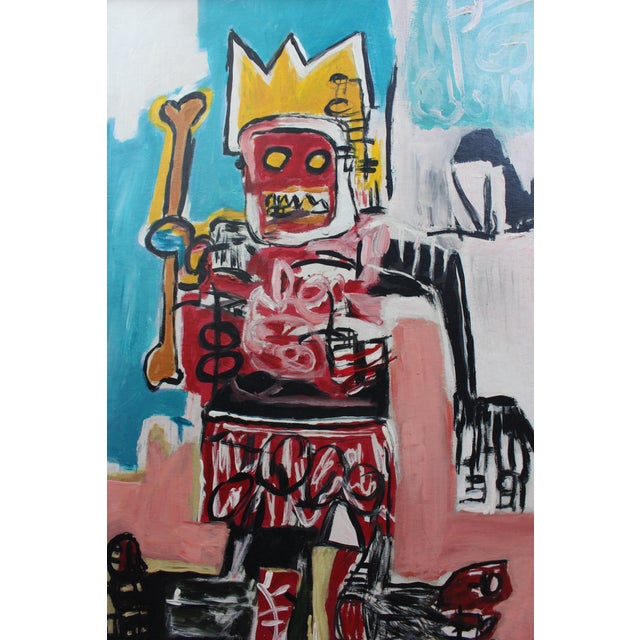 In the Style of Jean Michel Basquiat Origin United States Materials Oil Paint On board and framed custom (Vintage) W. 16.5...