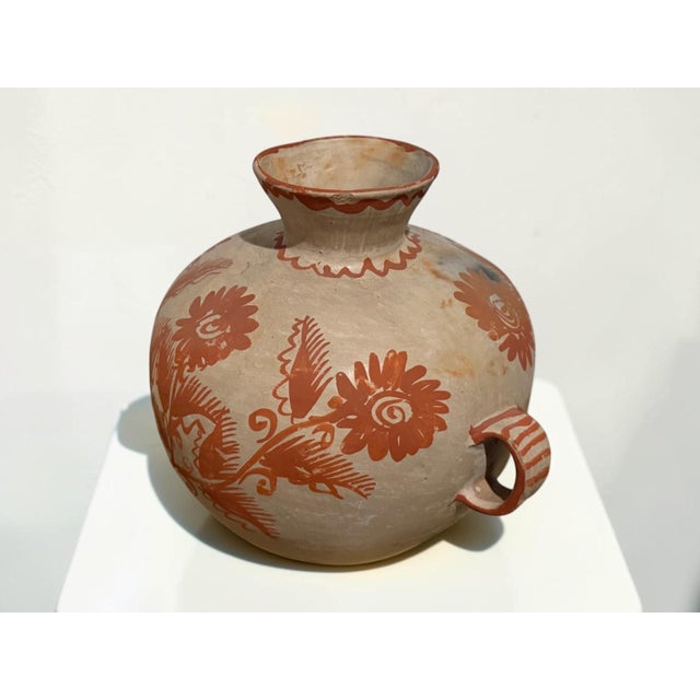Vintage Mexican Folk Art Pottery Vase With Hand-Painted Terracotta Florals For Sale In Miami - Image 6 of 10