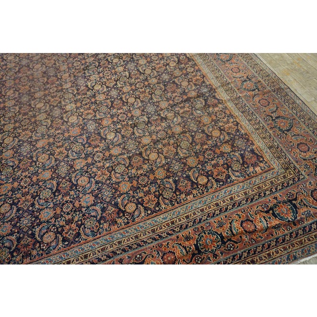 Textile 1850s Blue Navy Floral Antique Persian Herati Rug 8'6'' X 22'6'' Handknotted Wool Carpet For Sale - Image 7 of 14