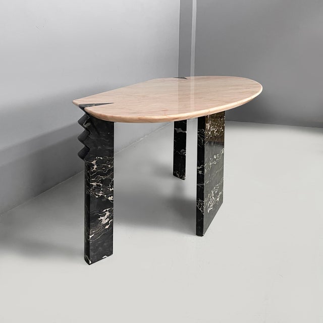 Italian Modern Wall Console or Desk in Black Marquina and Pink Portogallo Marble, 1980s For Sale - Image 3 of 18