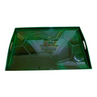 Vintage Modernist Lacquered Emerald Green Serving Tray For Sale