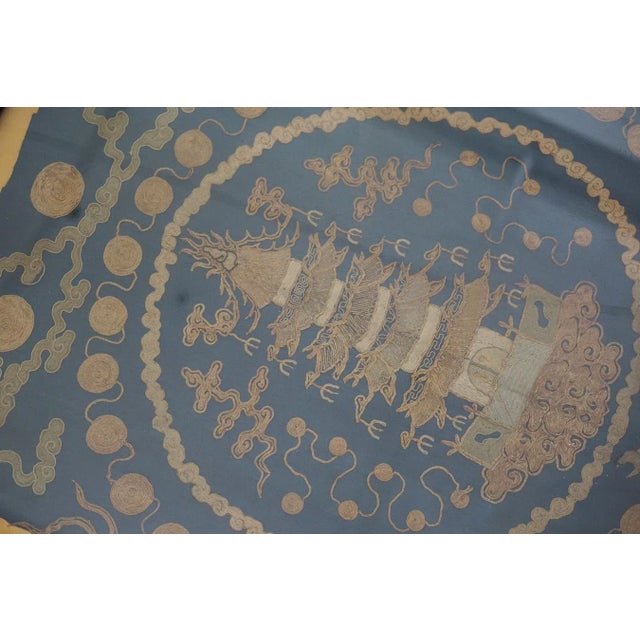 1800s Blue Scenic Architectural Antique Chinese Silk Embroidery 1'9"x 1'10" Flatweave Carpet Rug For Sale - Image 12 of 12