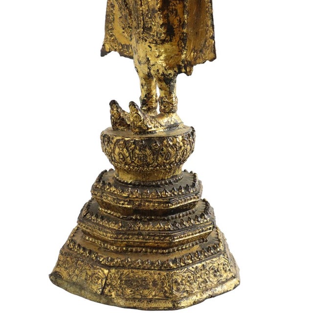 Thai Artist, Standing Buddha, 1800s, Bronze and Gold Leaf For Sale - Image 9 of 11