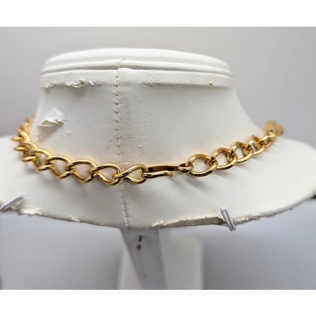 Green Vintage 1990s Signed Monet Goldtone Cabochon Faux-Green Jasper Collar Necklace For Sale - Image 8 of 9