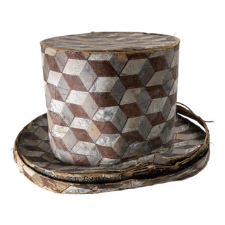 19th Century American Folk Op Art Wallpaper Bandbox in Top Hat Form For Sale