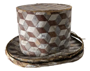 19th Century American Folk Op Art Wallpaper Bandbox in Top Hat Form