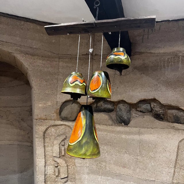 1980s Handcrafted Vintage Artisan Wind Bell Ceramic and Wood Chime For Sale In San Diego - Image 6 of 10