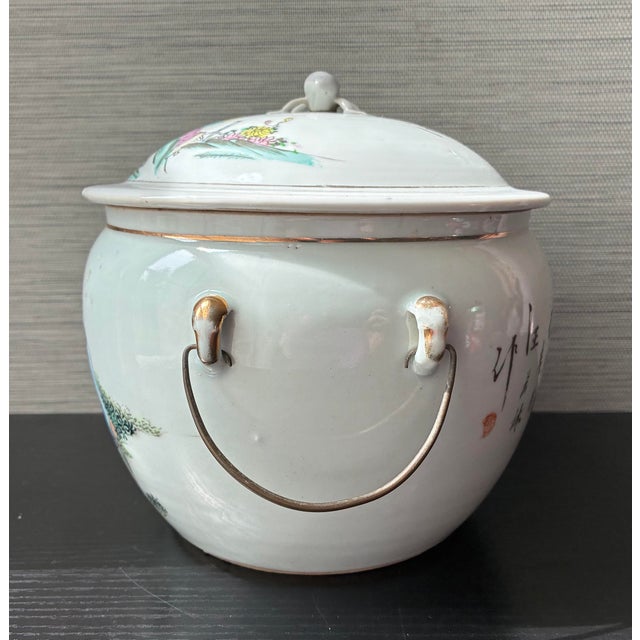 1920s Early 20th C. Chinese Famille Rose Porcelain Lidded Jar/ Pot With Calligraphy For Sale - Image 5 of 12