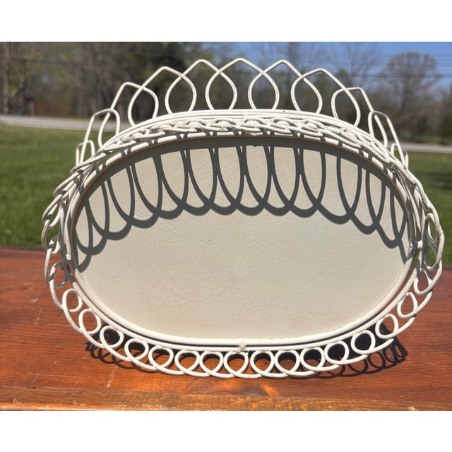 White 1980s French Country White Wire Basket Cachepot Planter For Sale - Image 8 of 10