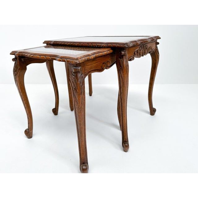 Vintage Nesting Tables with Cane and Glass Top, Set of 2 For Sale - Image 14 of 15