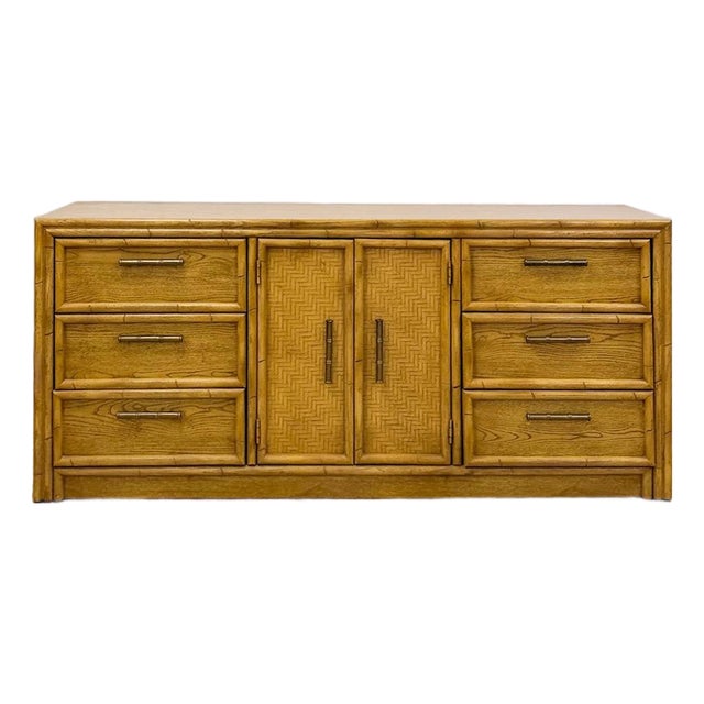 Lea Furniture Faux Bamboo Nine Drawer Dresser Vintage Coastal Bedroom Furniture For Sale
