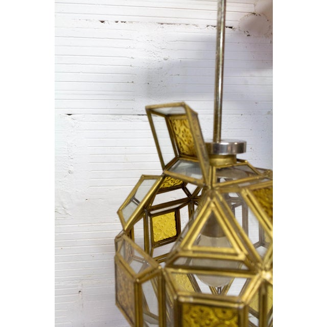 Brass and Glass Faceted Pendant Lamp, France, 1960s For Sale - Image 9 of 12