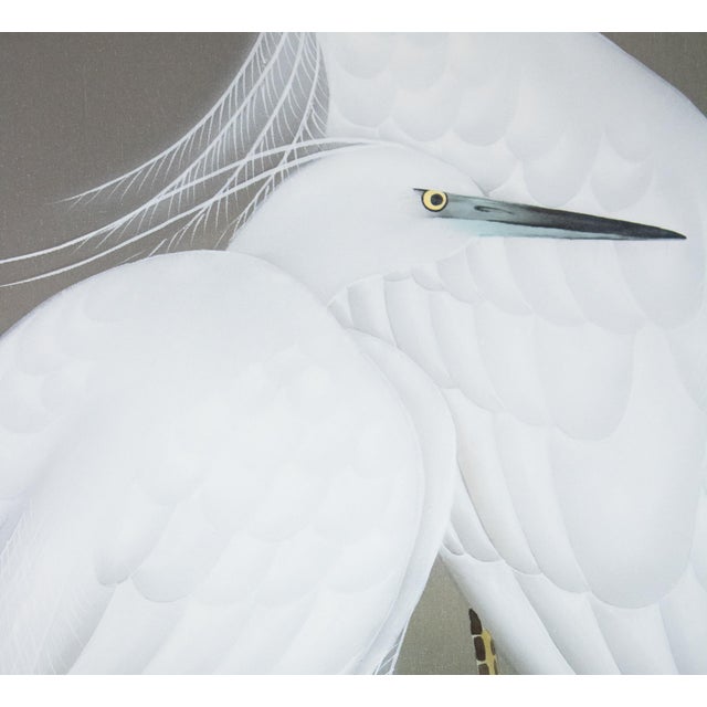 Textile "Egrets and the Moon" by Kawamura Shusui, Showa Era Japanese Silk Scroll Painting For Sale - Image 7 of 18