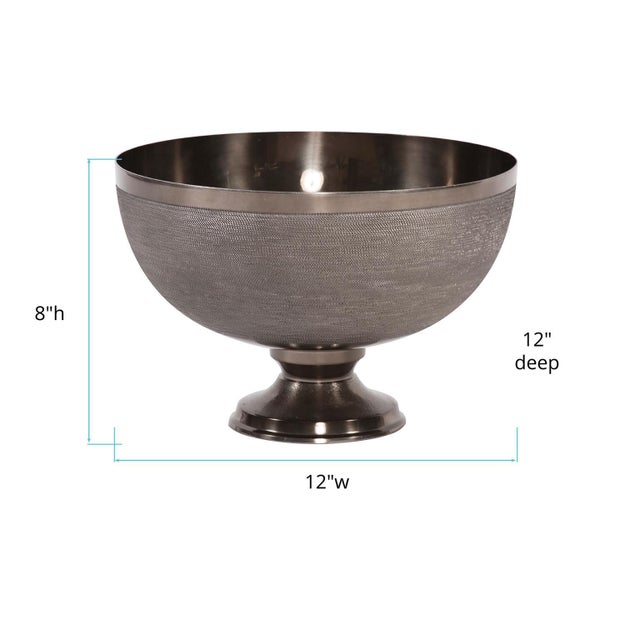 Textured Smoke Black Metal Footed Bowl- Small For Sale In Chicago - Image 6 of 9