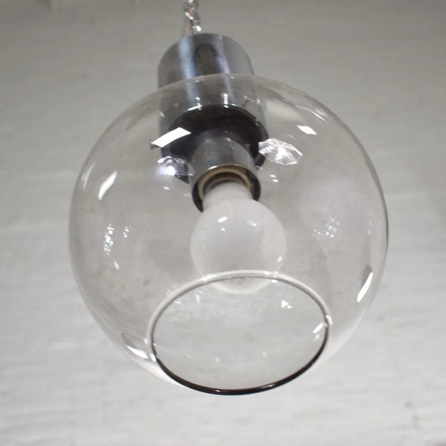 Mid 20th Century Mid Century Modern Pendant Light Chrome & Smoked Glass Open Globe Chrome Chain For Sale - Image 11 of 13