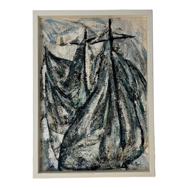 Oil on Canvas Framed Signed by American Artist Berenice Ann Reed Made in 1964 Impressionist Style Boats For Sale