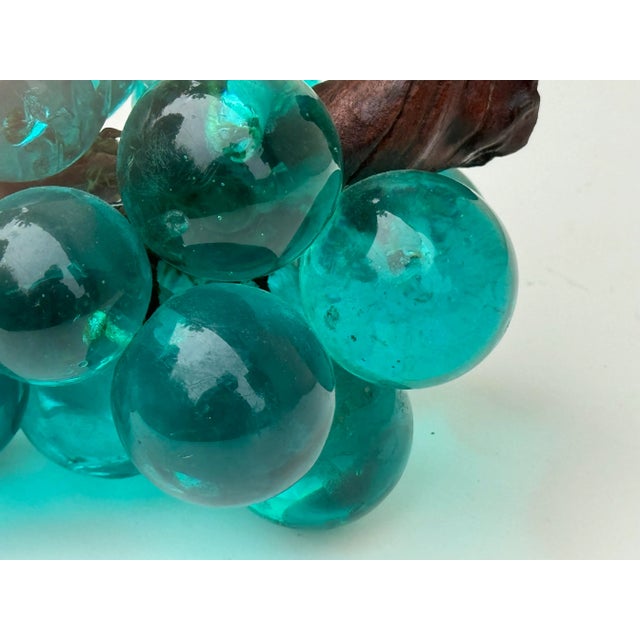 1950s Vintage Lucite Turquoise Blue Grape Cluster With Wood Stem For Sale In Los Angeles - Image 6 of 9