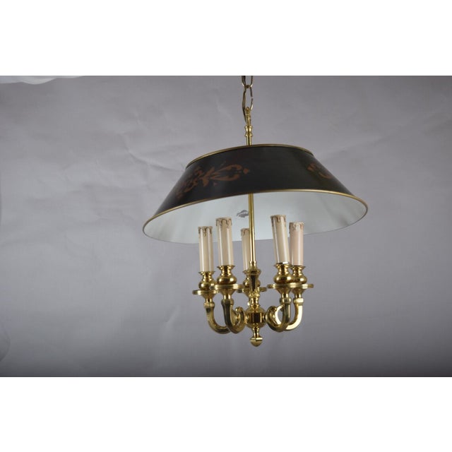 1980s Bouillotte-Style Brass 6-Light Pendant with Black Tôle Shade, 1980s For Sale - Image 5 of 8