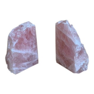Pink Rose Quartz Bookends - a Pair For Sale