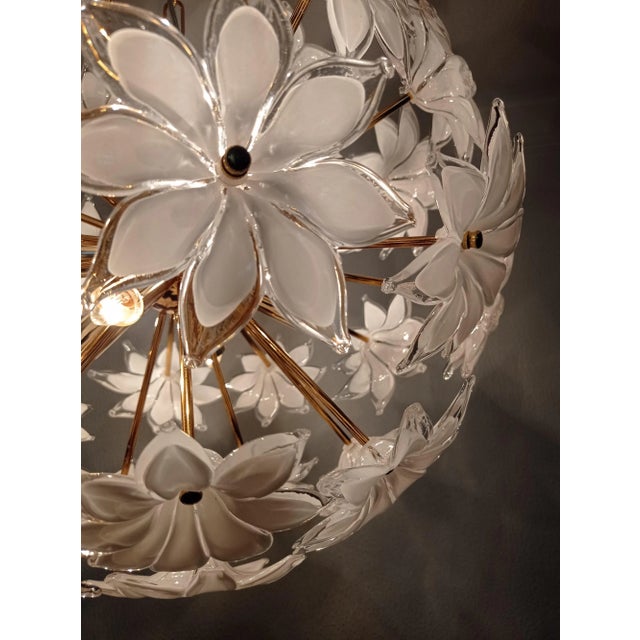 1970s Sputnik Murano White Chandelier Basket Pendant Lighting For Sale - Image 9 of 12