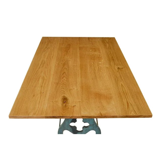Rustic Early 20th Century Metal Table Base with Oak Top For Sale - Image 3 of 8